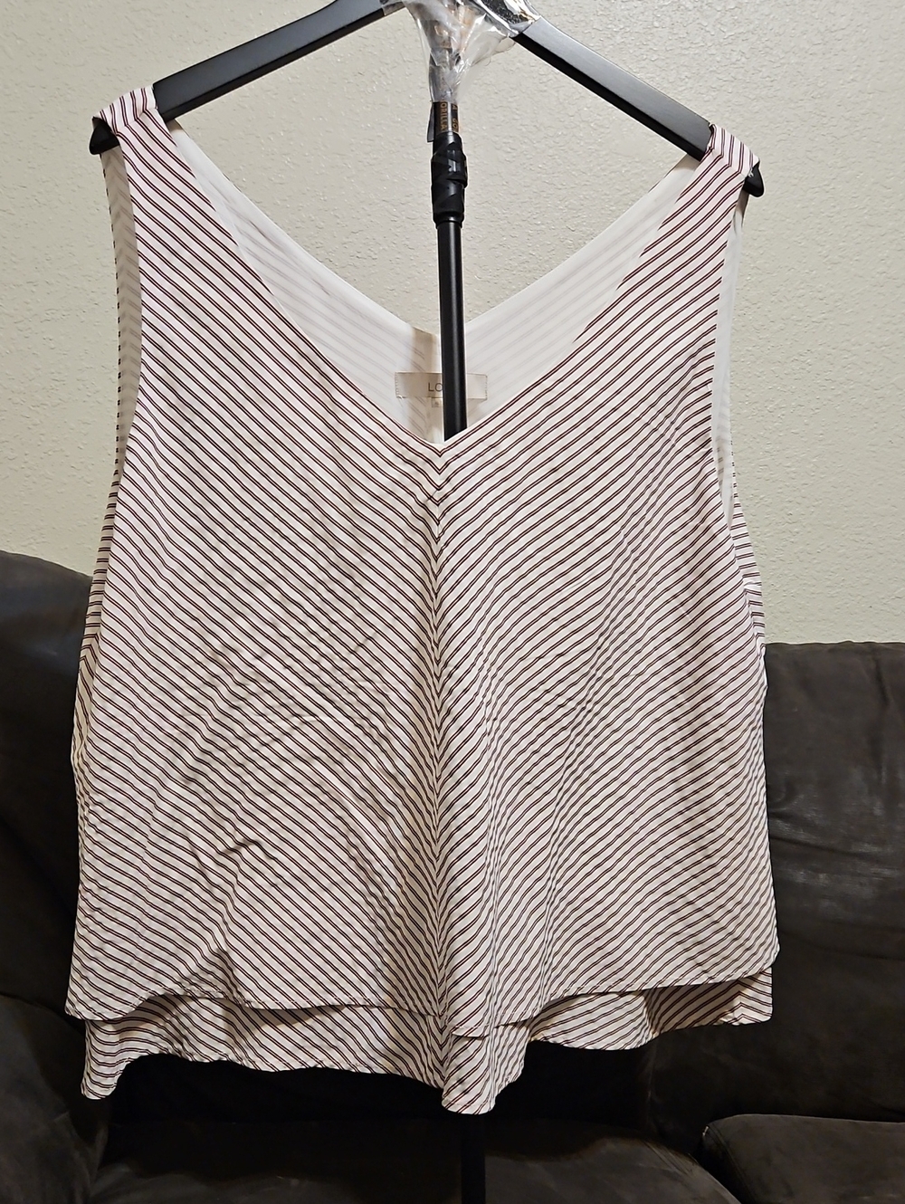 LOFT White and Brown Striped V-Neck Layered Camisole